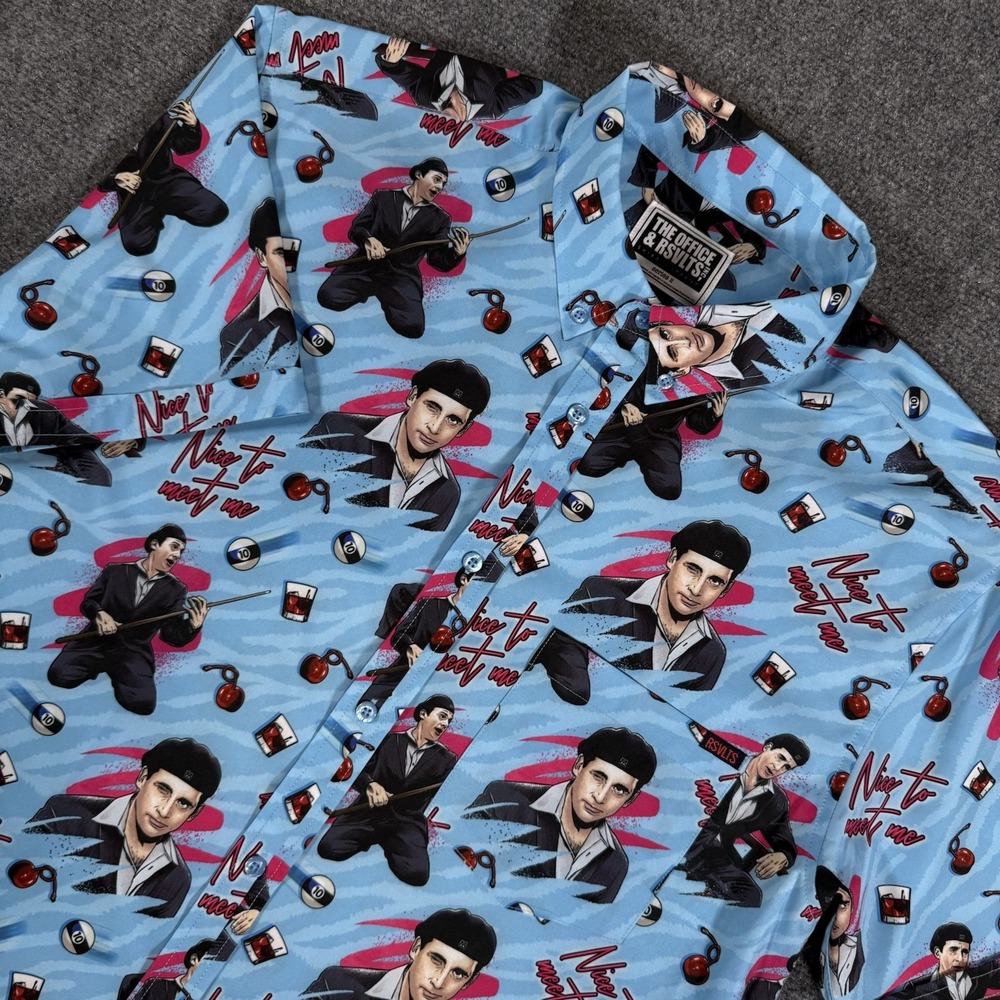 RSVLTS The Office Shirt Mens Large Blue‎ "Date Mike" Short Sleeve Button Down